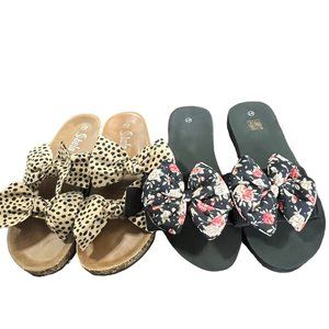 Floral AND Leopard Slides Sandals Lot of 2 Pairs Size 10